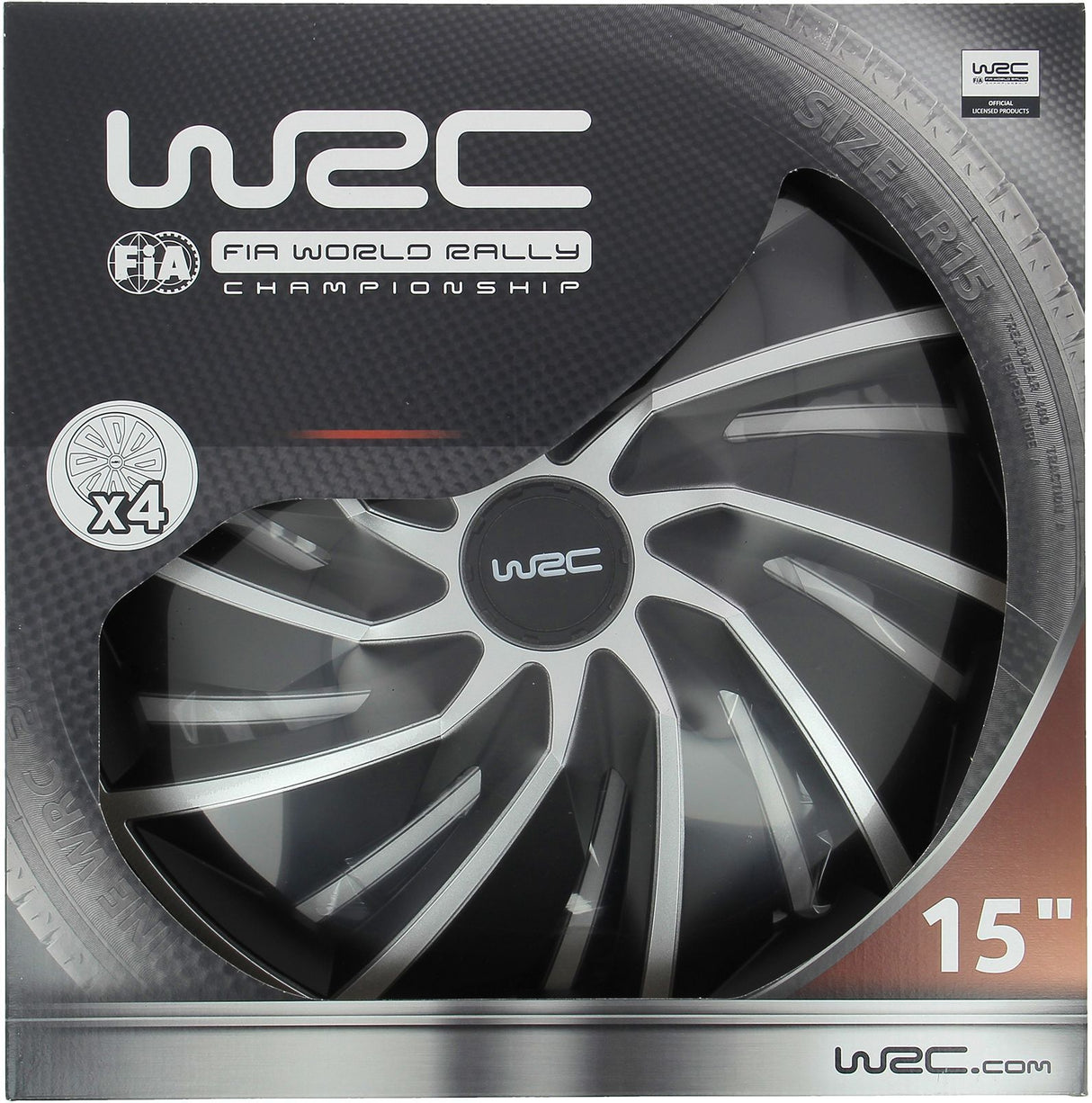 Lot de 4 enjoliveurs Bi-couleur gris & noir 15 pouces - WRC - TURBO - Look racing - Fixation simple et rapide par clips