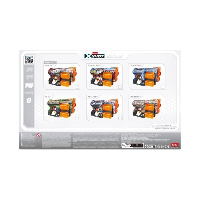 Lanceur de fléchettes - ZURU - X-SHOT Dread - Canons rotatifs doubles - 7 designs - Portée 27 m