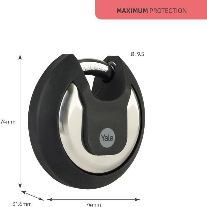 Cadenas a disque inox - YALE - Y130B/70/116/1 - 70 mm - Anse protÈgÈe acier cÈmentÈ - 3 clÈs