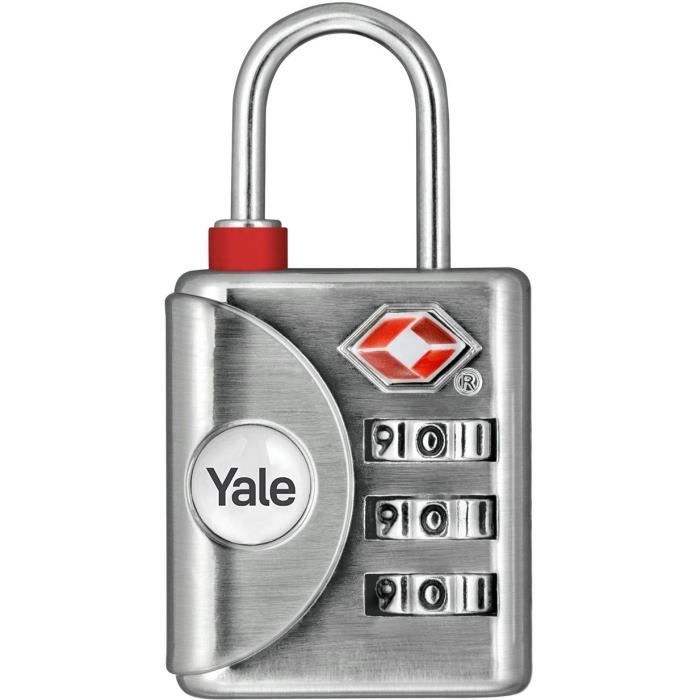 Cadenas a Code - YALE - YTP1/32/119/1 - Gris - Combinaison Programmable 3 chiffres homologuÈ TSA 32 mm - Pour Valise de voyage
