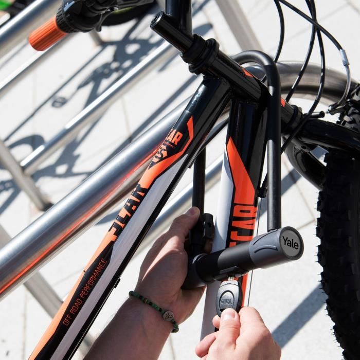 Antivol U a clé de Sécurité + Câble pour Vélo et VTT - YALE - YUL2C/13/230/1 - Certifié Sold Secure Silver - 4 clés fournies