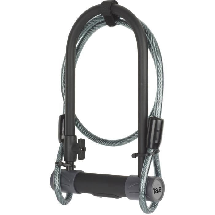 Antivol U a clé de Sécurité + Câble pour Vélo et VTT - YALE - YUL2C/13/230/1 - Certifié Sold Secure Silver - 4 clés fournies