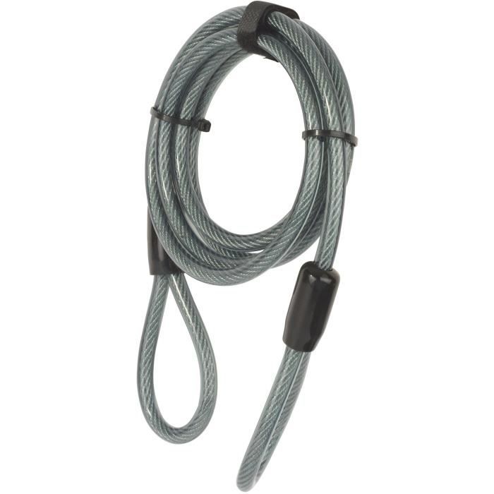 Câble Antivol - YALE - YC1/10/220/1 - Longueur 2,2m en Spirale a 2 Boucles en acier tressé pour Vélo et VTT - Noir et Gris