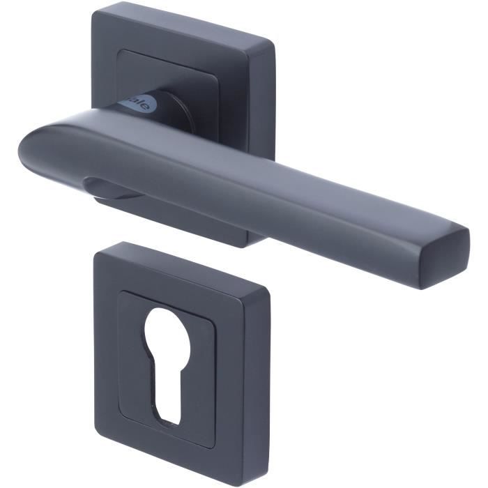 YALE - YPP7-S-PE Poignée de porte carrée de 7 noir YALE - Modele Sienna - passage de cylindre euro