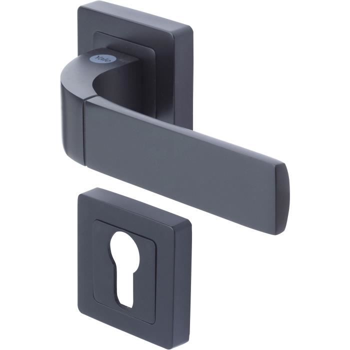YALE -YPP7-B-PE Poignée de porte carrée de 7 noir YALE - Modele Bologna - passage de cylindre euro