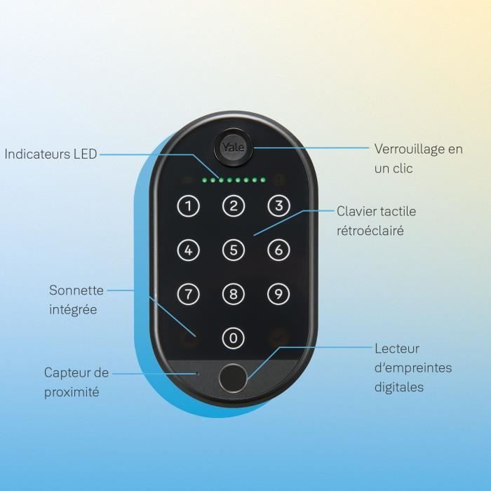 Clavier connecté - YALE - Biométrique - Jusqu'a 10 utilisateurs sur le clavier