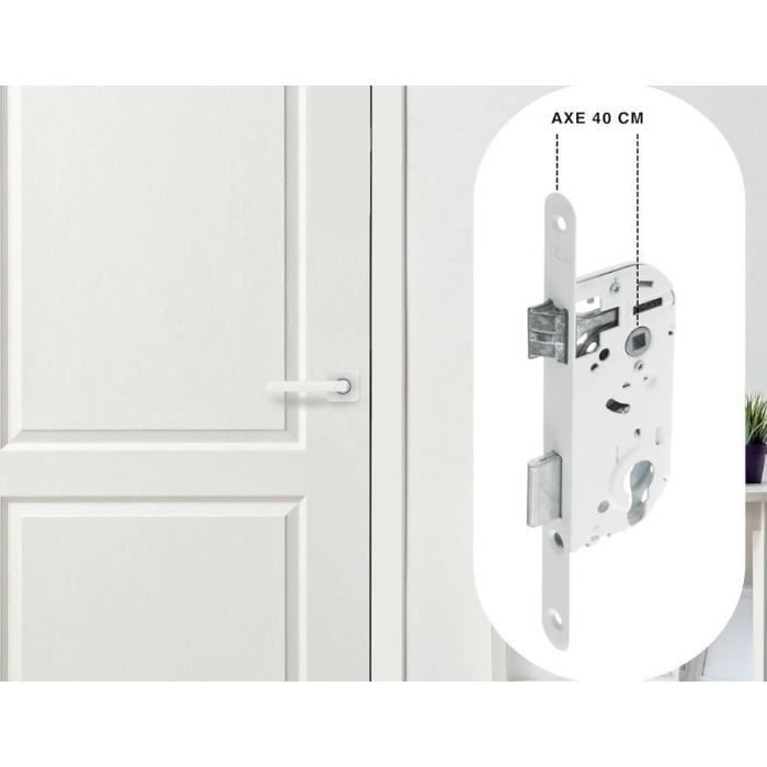 Serrure a encastrer trou de cylindre - YALE - Y50R-A40/B - axe 40 mm, coffre 135 mm - Pene Réversible, Tetiere bouts ronds - Blanc