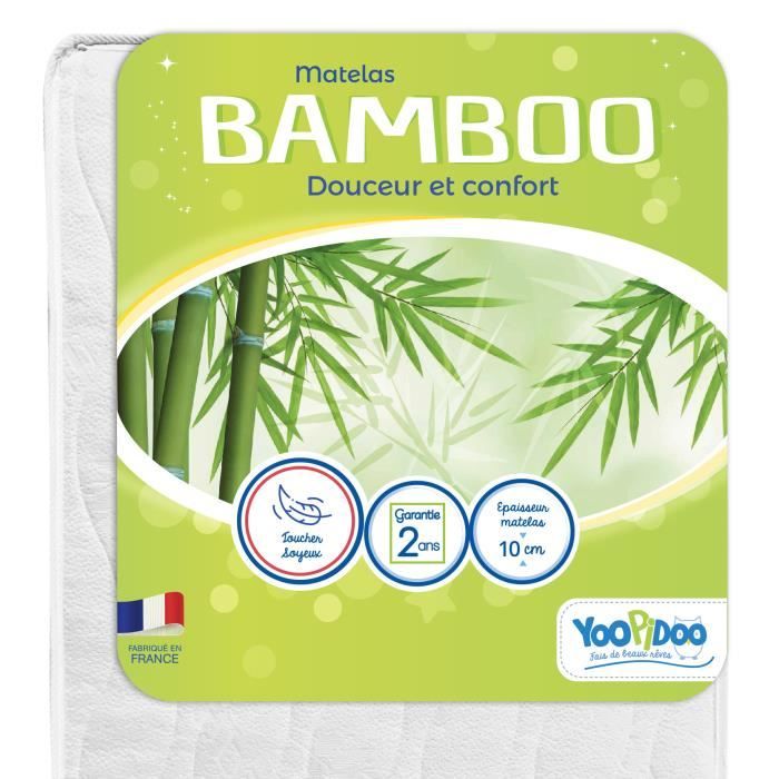 Matelas BÈbÈ Bamboo - YOOPIDOO - 60x120 cm - Viscose Douce et Absorbante - RÈversible - DÈhoussable