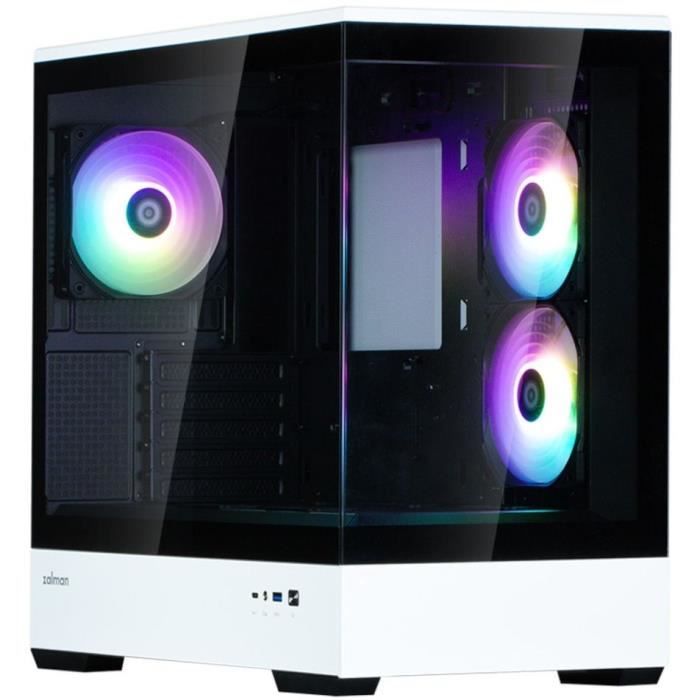 BoÓtier PC Mini Tour sans alim - ZALMAN P30 BW (Noir/Blanc) - Micro ATX/Mini-ITX - 3x120mm A-RGB - USB-C/3.0/HD Audio