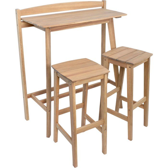Ensemble bar de jardin - ZANZIBAR - Bois d'Acacia FSC - 1 table haute 100x44,5xH.112 cm - 2 tabourets 35x37xH.72 cm - 2 personnes