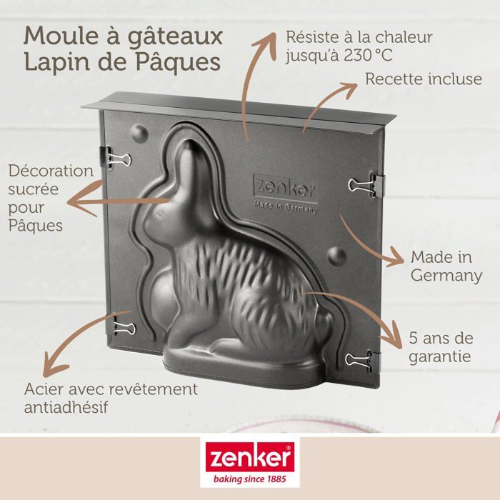 Lot de 2 moules a gâteaux 3D - ZENKER - Forme de lapin de Pâques - 600 ml