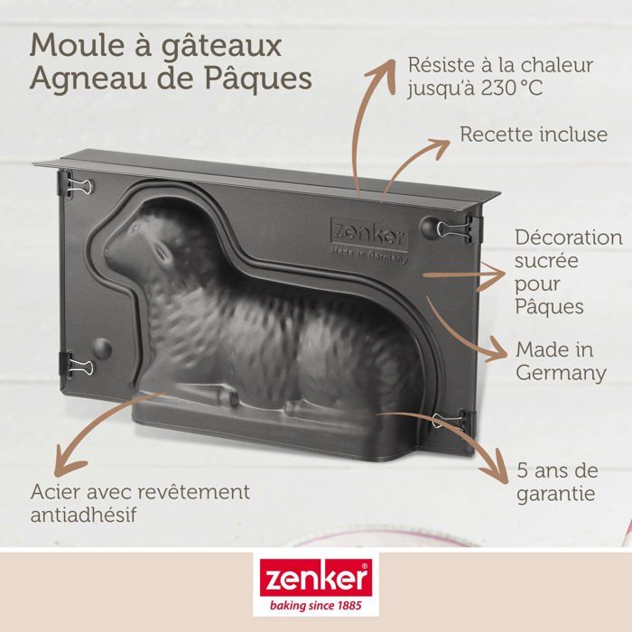 Lot de 2 moules a gâteaux 3D - ZENKER - Special Season - Forme d'agneau pascal - 900 ml
