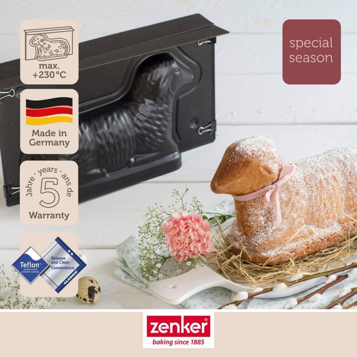 Lot de 2 moules a gâteaux 3D - ZENKER - Special Season - Forme d'agneau pascal - 900 ml