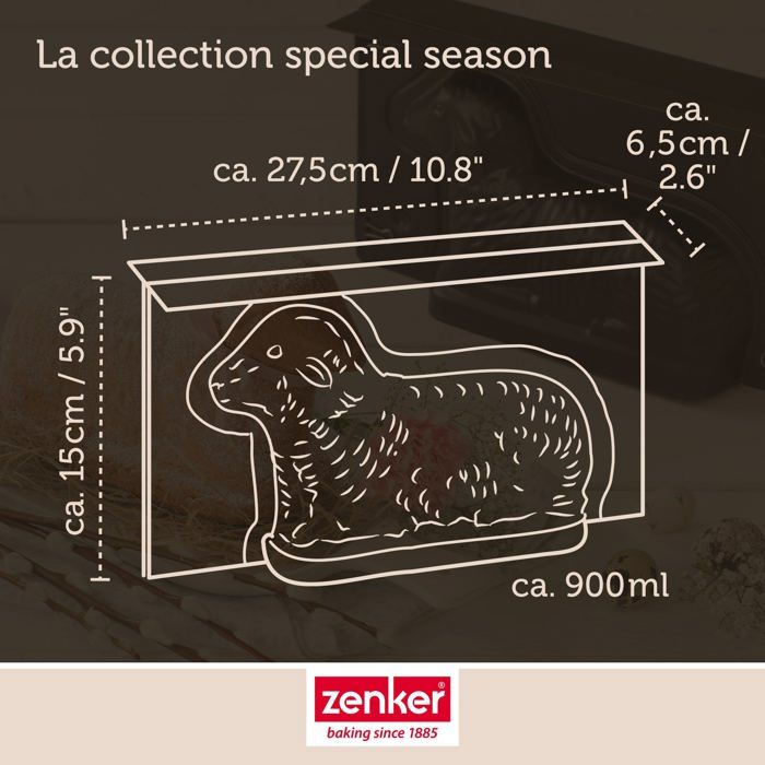 Lot de 2 moules a gâteaux 3D - ZENKER - Special Season - Forme d'agneau pascal - 900 ml