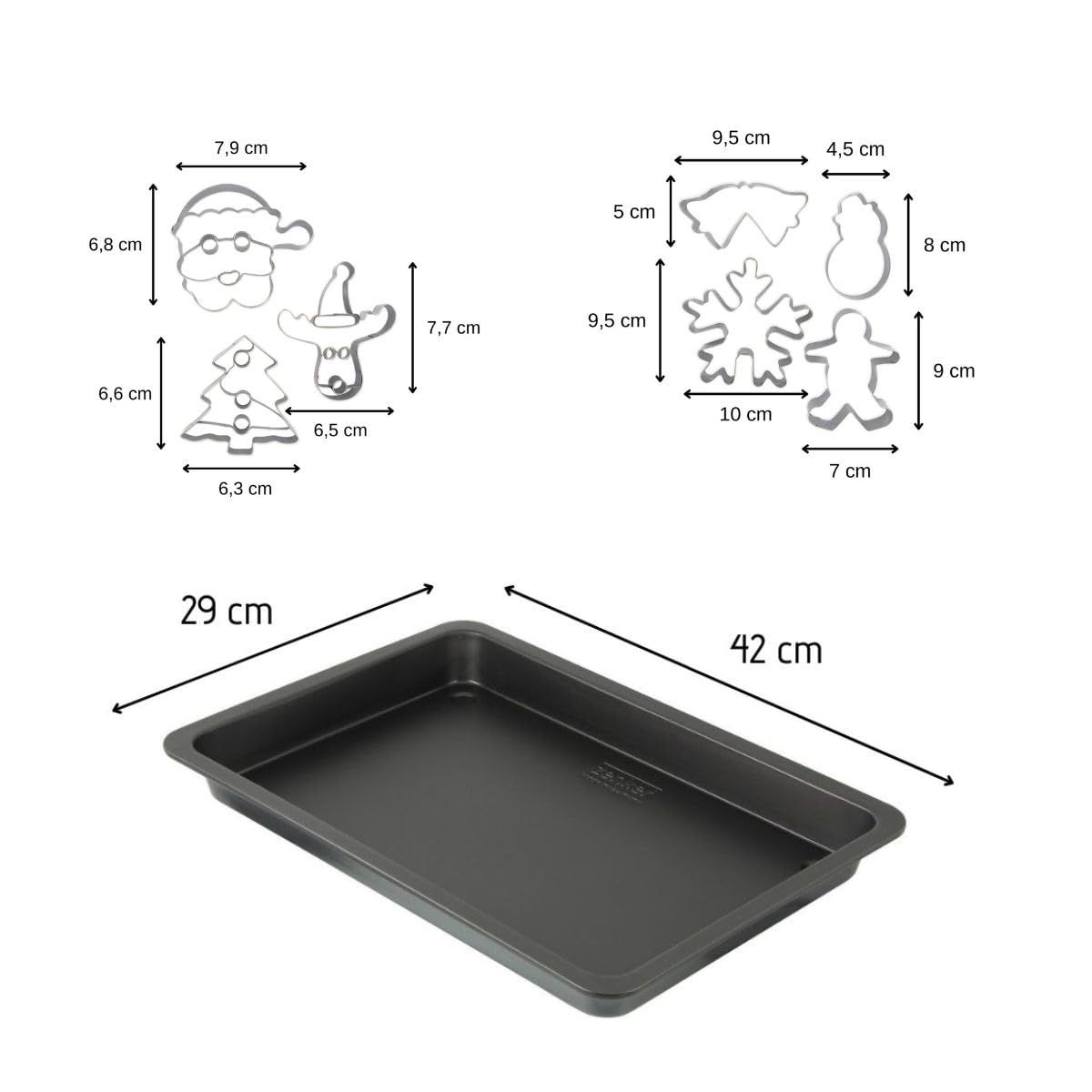 Plaque de cuisson et 7 emporte-pieces de Noël inox - ZENKER - 42 x 29 cm