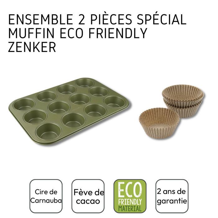 Ensemble 2 pieces spécial muffins - ZENKER - 1 moule 12 empreintes et 40 moules en papier bio