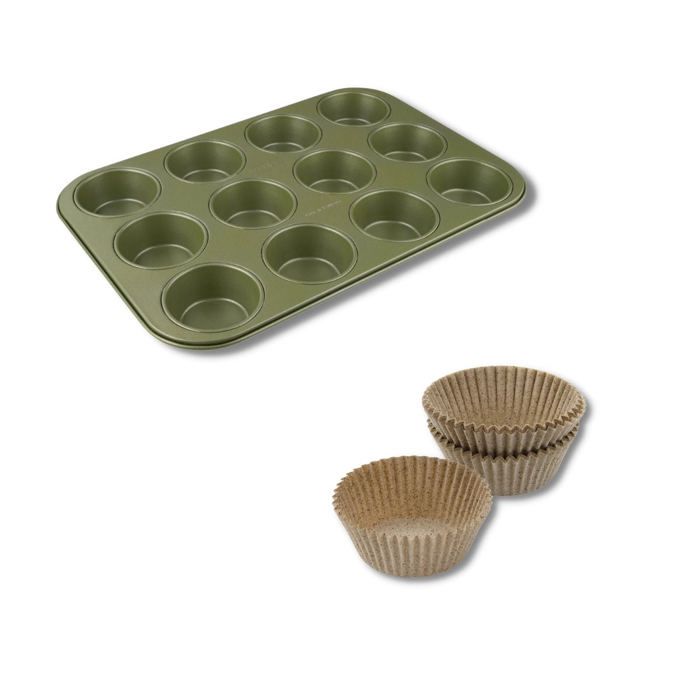 Ensemble 2 pieces spécial muffins - ZENKER - 1 moule 12 empreintes et 40 moules en papier bio