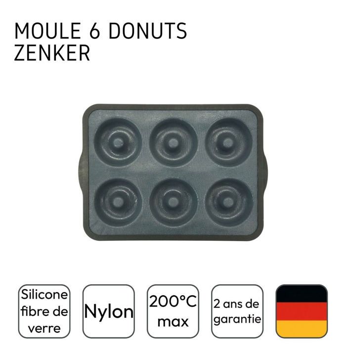 Moule 6 donuts - ZENKER - 36 x 26 cm - Silicone fibre de verre - Noir