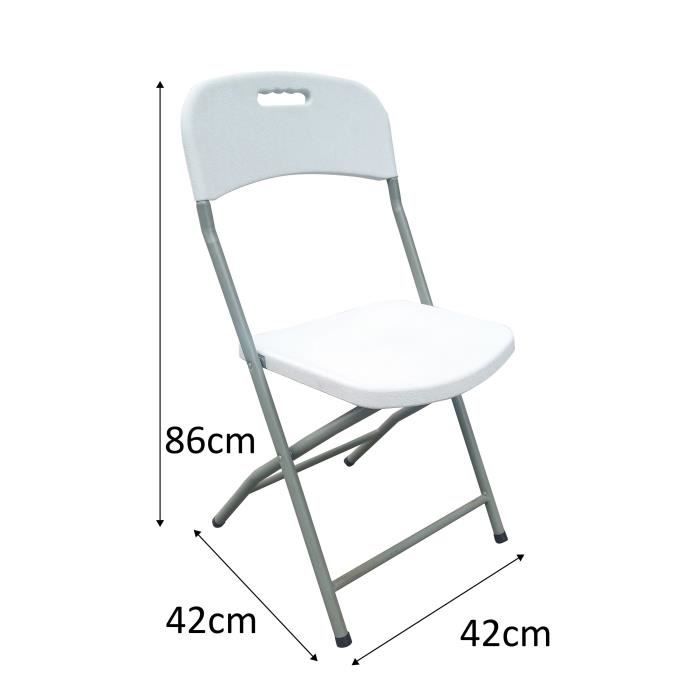 Lot de 2 chaises de jardin pliantes pour réception - 42 x 42 x 87 cm - Structure grise - Assise blanche