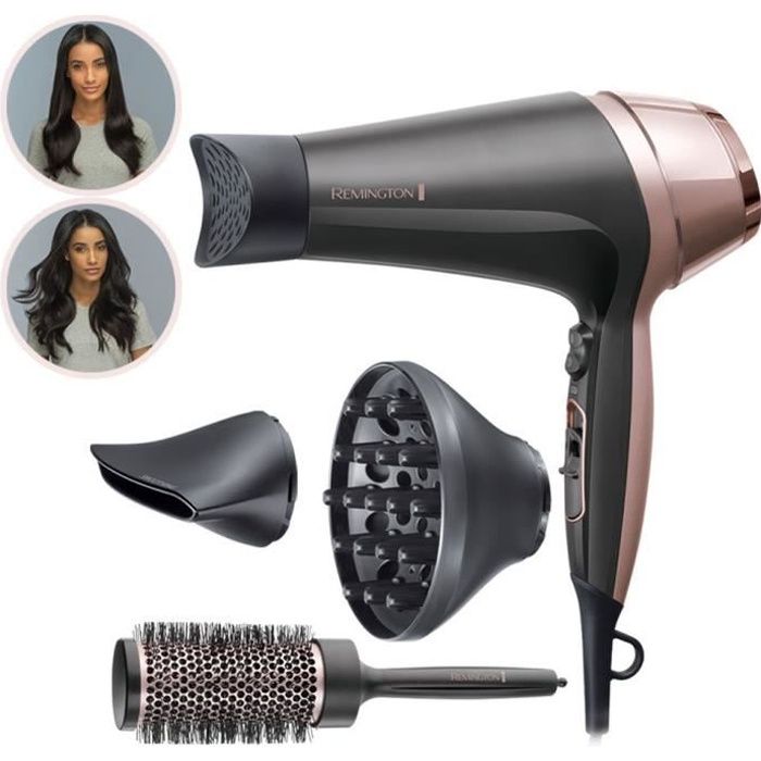 Remington D5706 Coffret Coiffure, Seche-Cheveux Ionique Curl Confidence 2200W, Brosse 45mm, Grille CÈramique, LÈger, Silencieux