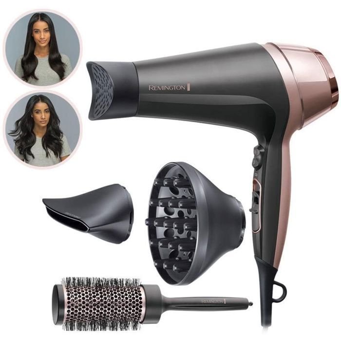 Remington D5706 Coffret Coiffure, Seche-Cheveux Ionique Curl Confidence 2200W, Brosse 45mm, Grille Céramique, Léger, Silencieux