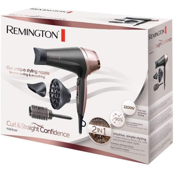 Remington D5706 Coffret Coiffure, Seche-Cheveux Ionique Curl Confidence 2200W, Brosse 45mm, Grille CÈramique, LÈger, Silencieux