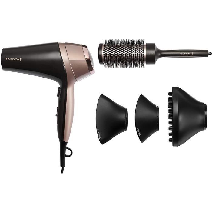 Remington D5706 Coffret Coiffure, Seche-Cheveux Ionique Curl Confidence 2200W, Brosse 45mm, Grille CÈramique, LÈger, Silencieux