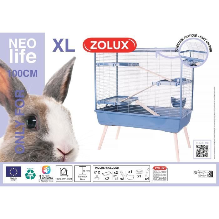Cage rongeur surélevée - ZOLUX - Néolife - 3 étages pour lapin - 99 x 54 x 114 cm - Bleu