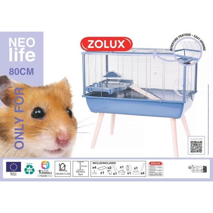 ZOLUX Cage rongeur surélevée Néolife - Pour hamster - 78 x 48 x 75 cm - Bleu