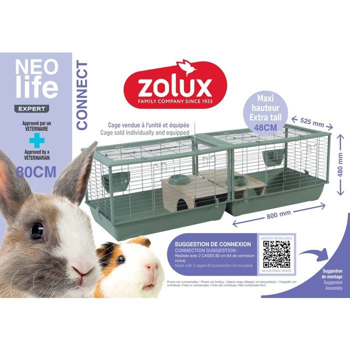 ZOLUX Cage grillagée cochon d'inde et rongeur Néolife - 80 x 52,5 x 48 cm - Vert