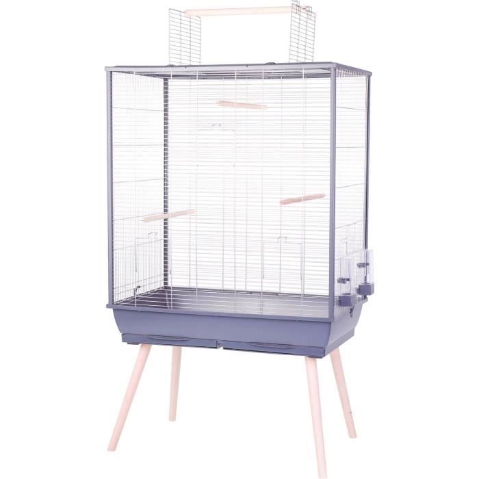 ZOLUX Cage grillagée surélevée pour oiseau - Pour perruche, calopsitte, canari - 81 x 48 x 152 cm - Néolife - Gris