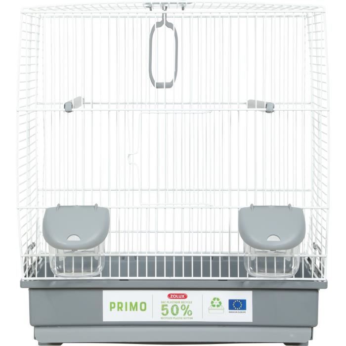 Cage d'élevage oiseaux - Zolux - Primo 40 x 25,5 x 44 cm - 2 perchoirs - 2 mangeoires - Balançoire - Blanc et gris
