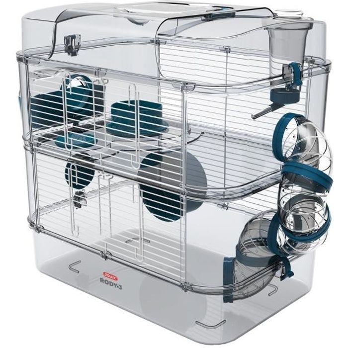 ZOLUX Cage sur 2 étages Rody3 duo pour hamsters, souris et gerbilles - L 41 x p 27 x h 40,5 cm - Bleu