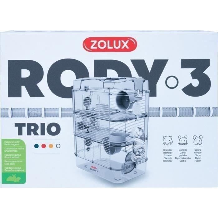 ZOLUX Cage sur 3 étages Rody3 trio - Pour hamsters, souris et gerbilles - L 41 x p 27 x h 53 cm - Blanc