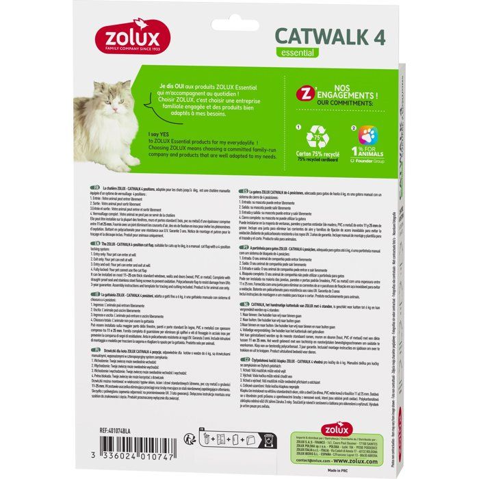 Chatiere 4 positions - ZOLUX - L20 x H25 cm - Pour porte bois, PVC, métal - Catwalk - Blanc