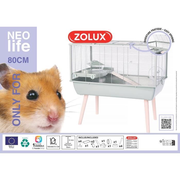 ZOLUX Cage rongeur surélevée Néolife - Pour hamster - 78 x 48 x 75 cm - Vert