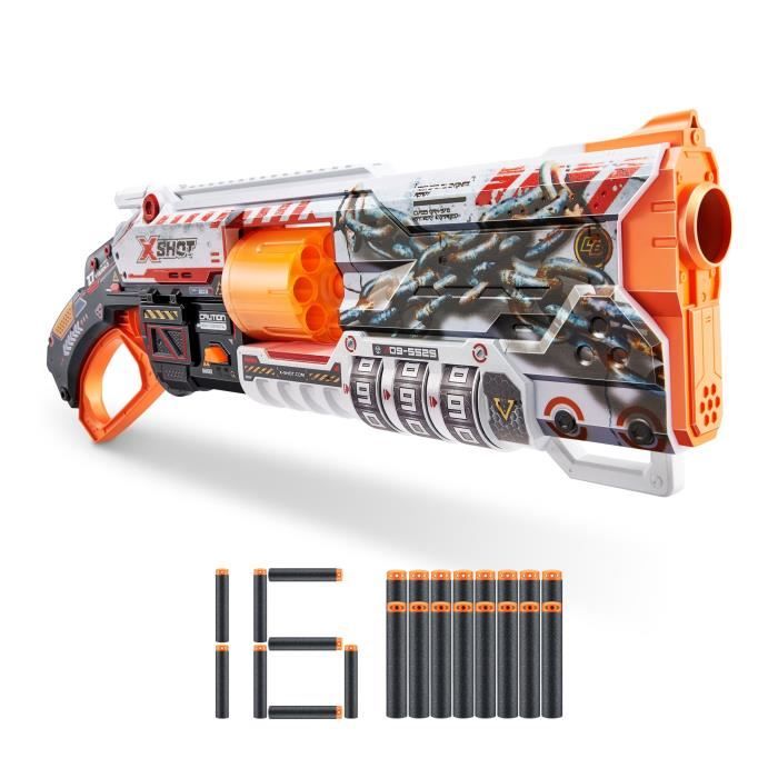 Blaster Verrouillable - ZURU - XSHOT Skins Lock Gun - Blaster avec combinaison de verrouillage et canon rotatif a 8 flÈchettes