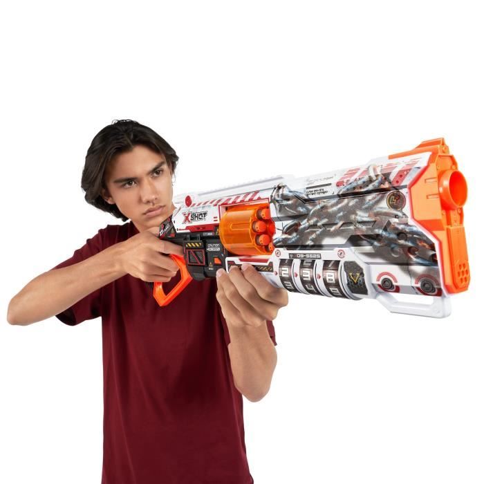 Blaster Verrouillable - ZURU - XSHOT Skins Lock Gun - Blaster avec combinaison de verrouillage et canon rotatif a 8 fléchettes