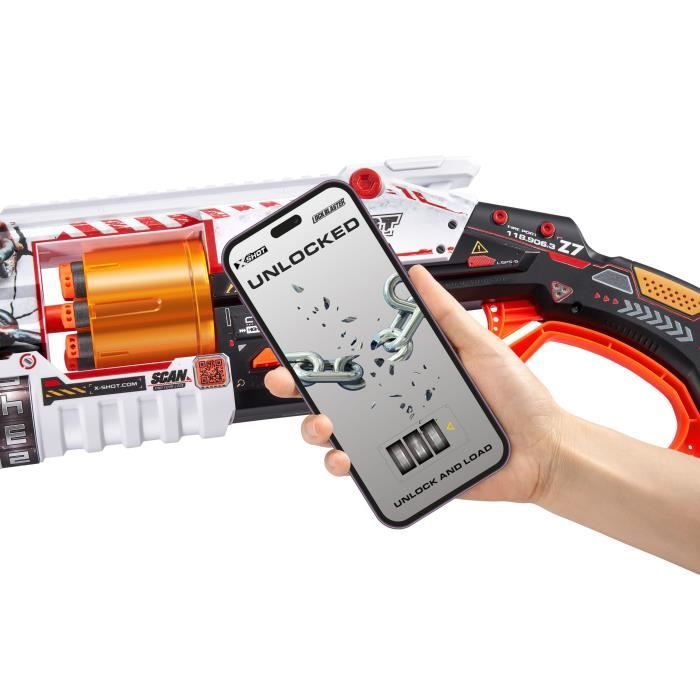 Blaster Verrouillable - ZURU - XSHOT Skins Lock Gun - Blaster avec combinaison de verrouillage et canon rotatif a 8 fléchettes