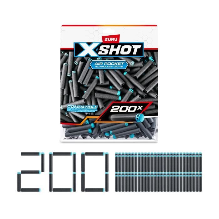 Recharge de fléchettes - ZURU - X-SHOT Excel Pack 200 - Technologie a poche d'air - Compatibilité universelle - Pack pratique