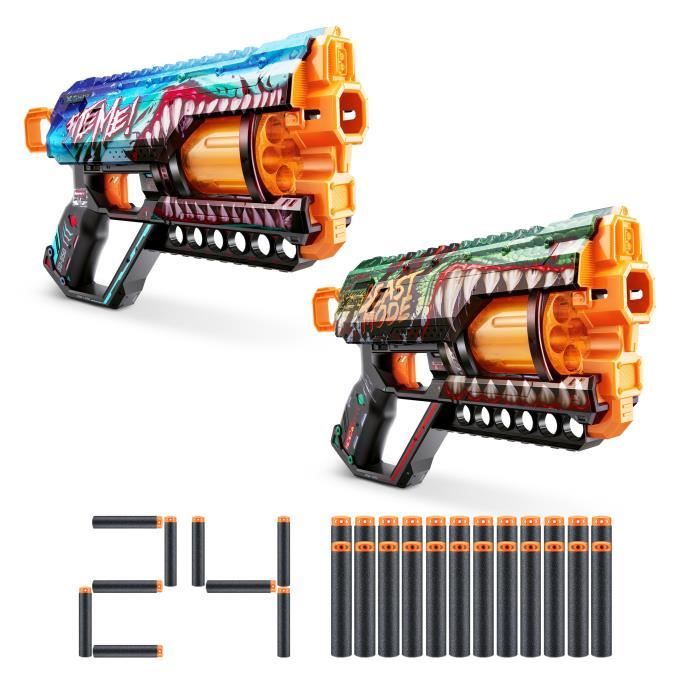 Pack Blasters - ZURU - XSHOT Skins Griefer 2PK - Blasters a canon rotatif avec tir a 27 metres et 24 flÈchettes incluses