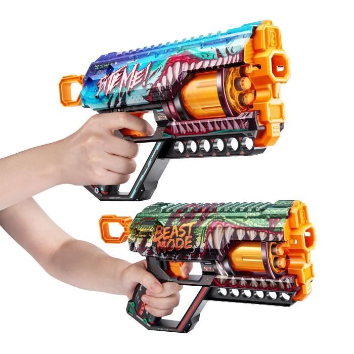 Pack Blasters - ZURU - XSHOT Skins Griefer 2PK - Blasters a canon rotatif avec tir a 27 metres et 24 fléchettes incluses