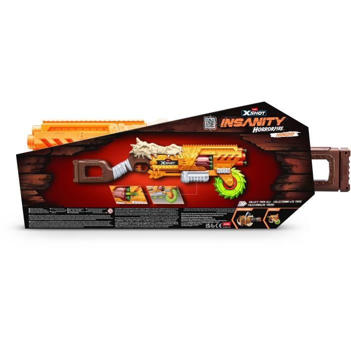 Lanceur de fléchettes - ZURU - X-SHOT Horrorfire Doomsday - Lame tournante en mousse - Portée 27 m - 16 fléchettes incluses