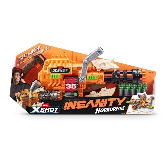 Blaster a Ceinture - ZURU - XSHOT Insanity HorrorFire Dread Hammer - Blaster avec ceinture de 35 flÈchettes et portÈe de 30 metres