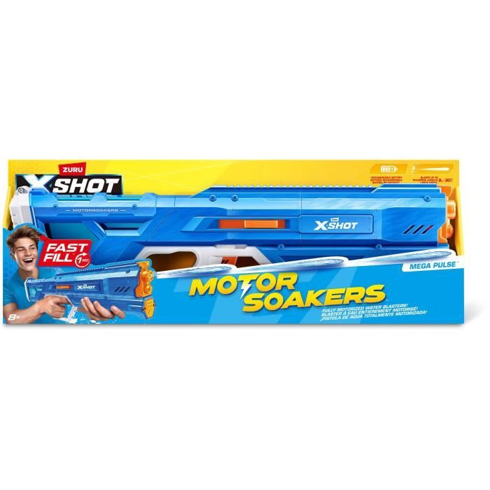 Pistolet a eau motorisé - ZURU - X-SHOT Mega Pulse - Remplissage rapide - Batterie rechargeable - Portée 9 m - Réservoir 1,1 L