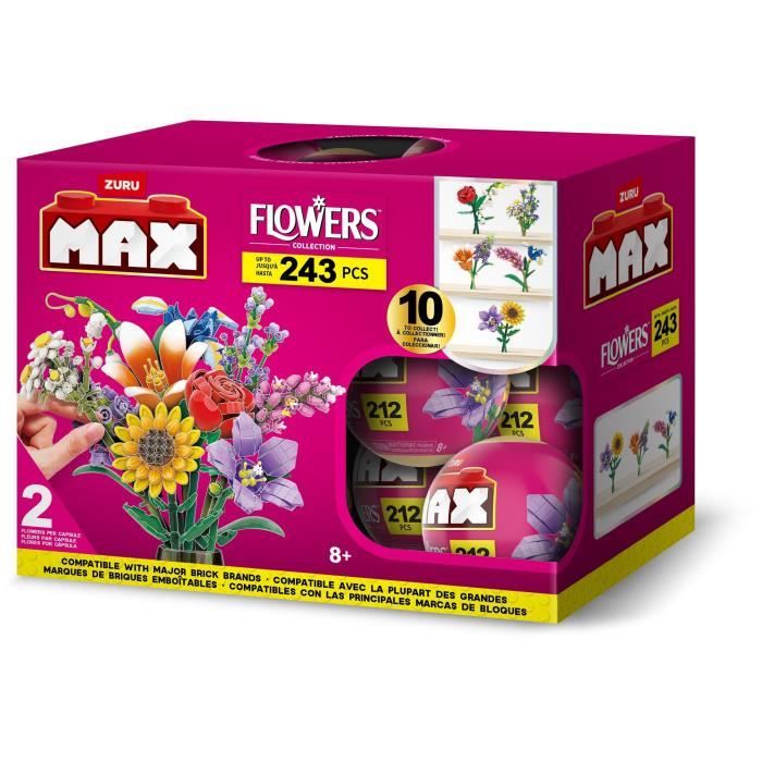 Set de construction - ZURU - Long Flowers - 243 pieces max - 10 designs - Bouquet a assembler