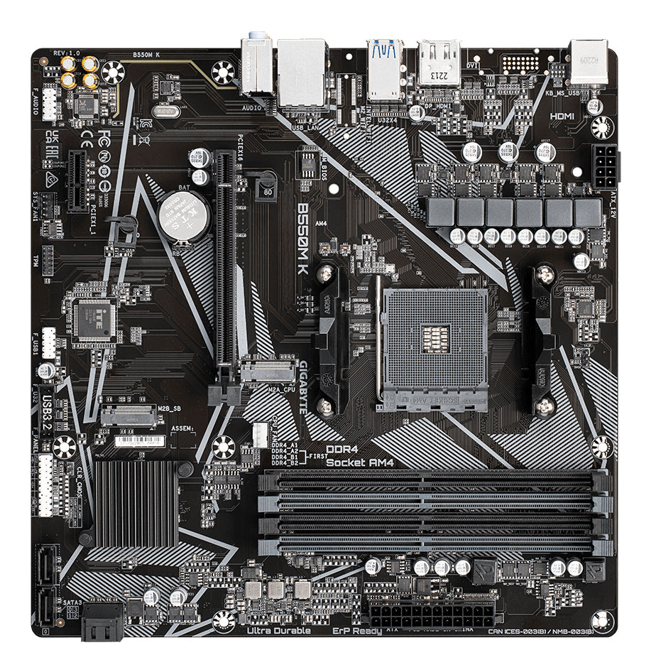 Carte mere - GIGABYTE - B550M K - Socket AM4 - DDR4 jusqu'a 128 Go - PCIe 4.0 x16