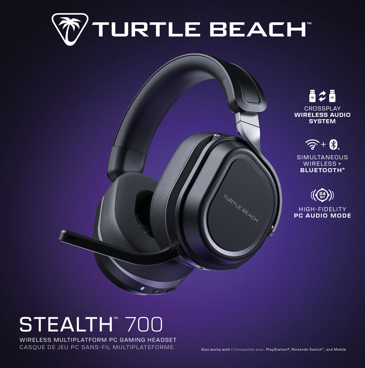 Casque gaming multiplateforme sans fil - TURTLE BEACH - Stealth 700PC (Gen3) - Noir