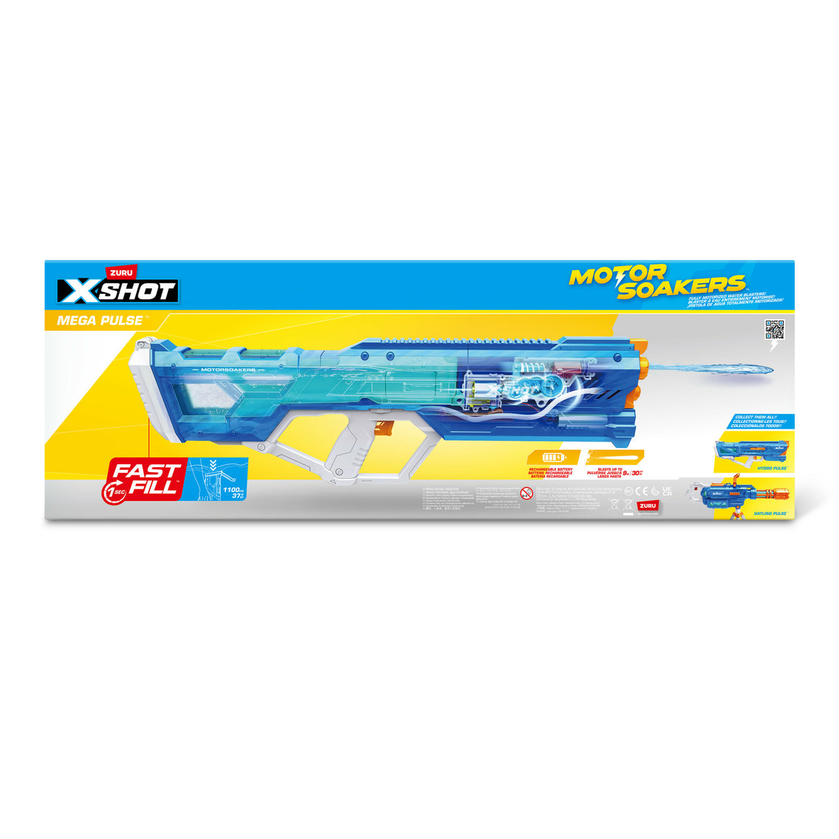 Pistolet a eau motorisé - ZURU - X-SHOT Mega Pulse - Remplissage rapide - Batterie rechargeable - Portée 9 m - Réservoir 1,1 L