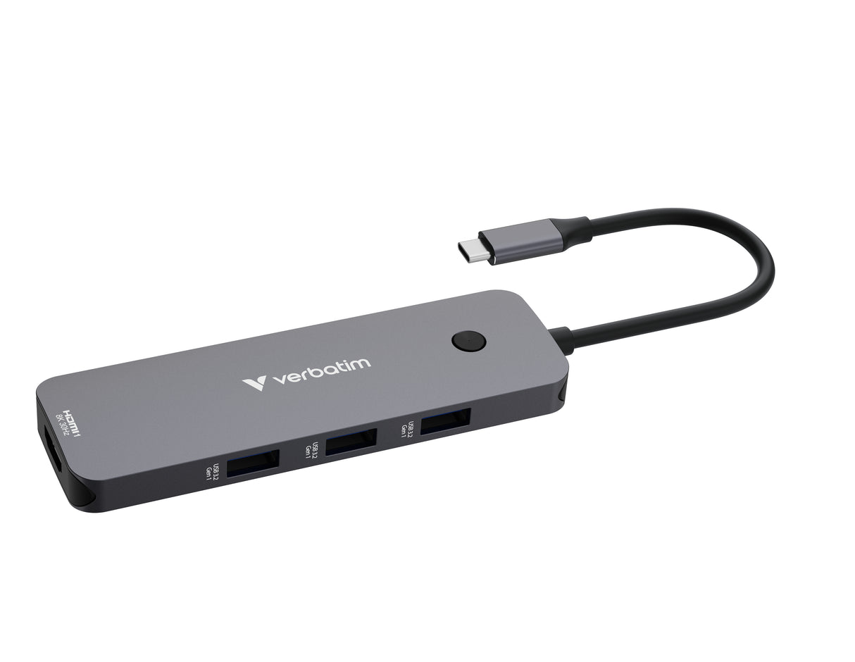 Station d'accueil portable USB-C 3.2 Verbatim Hub Pro Multiports 8 (Gris)